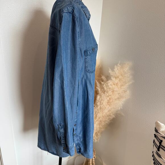J.Jill Chambray Denim Button Up Side Button Slit Oversized Tunic Top Medium - Picture 5 of 11